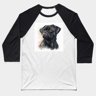 Black Pug Watercolour Style Painting Baseball T-Shirt